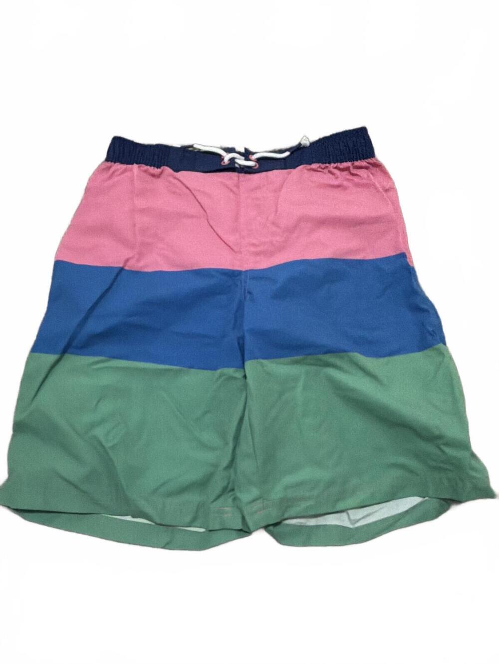 Mini Boden Boys Colorblock Pink Blue Green Swim Trunks 13-14